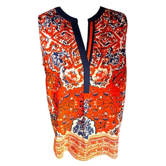 Lucy & Laurel Tops - Lucy & Laurel Womens Orange & Navy Sleeveless Tank Top Blouse With Pattern Small